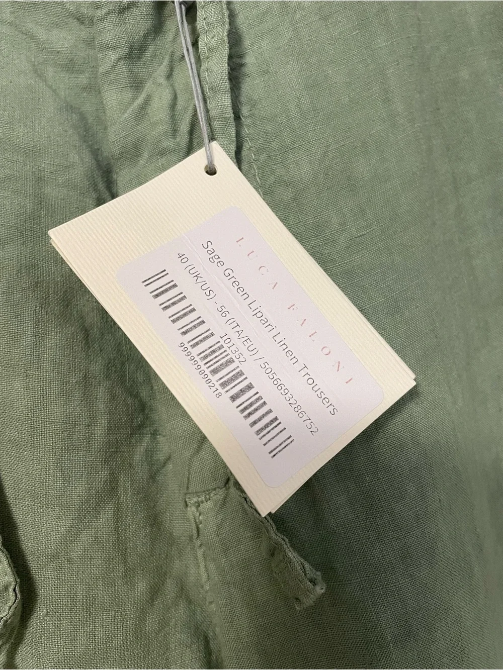 New With Tags Luca Faloni Men's Sage Green Linen Pants
